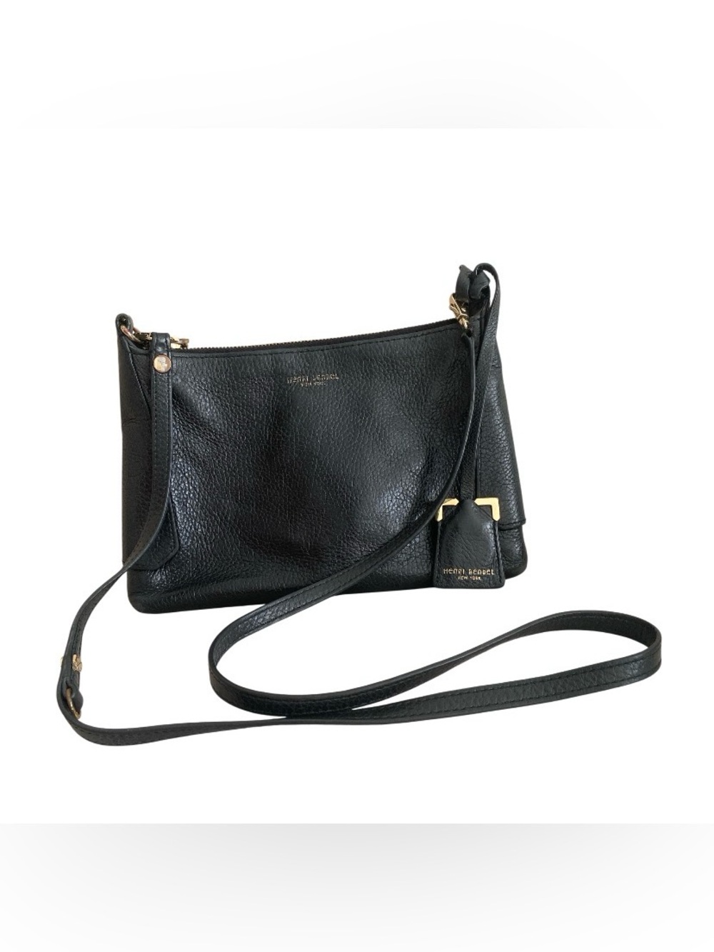 Authentic Vintage henri bendel Black pable Leather Crossbody purse bag